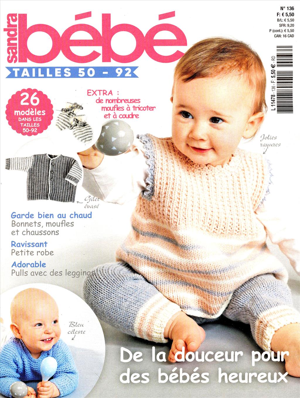 Moufles tricot multi rayures bleues bébé garçon